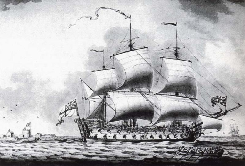 Francis Swaine A drawing of a British two-decker off Calshot Castle China oil painting art